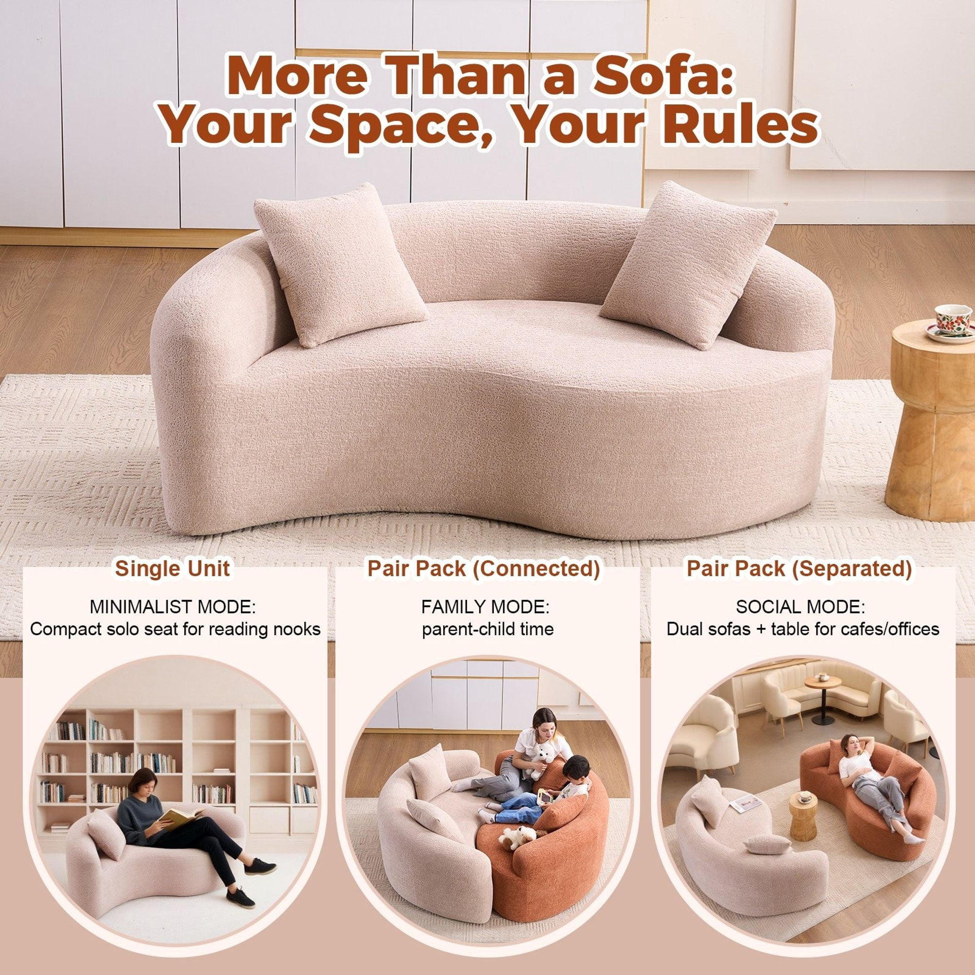Sailvan S-Curved Chenille Sofa Loveseat, Dual-Depth, No Assembly, Compact for Small Spaces