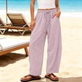 thumbnail image 5 of ZHYou No Boundarie Stripe Pants for Women Drawstring Elastic Waist Wide Leg Lightweight Vacation Casual Trousers with Pockets,Red,Size XL, 5 of 7