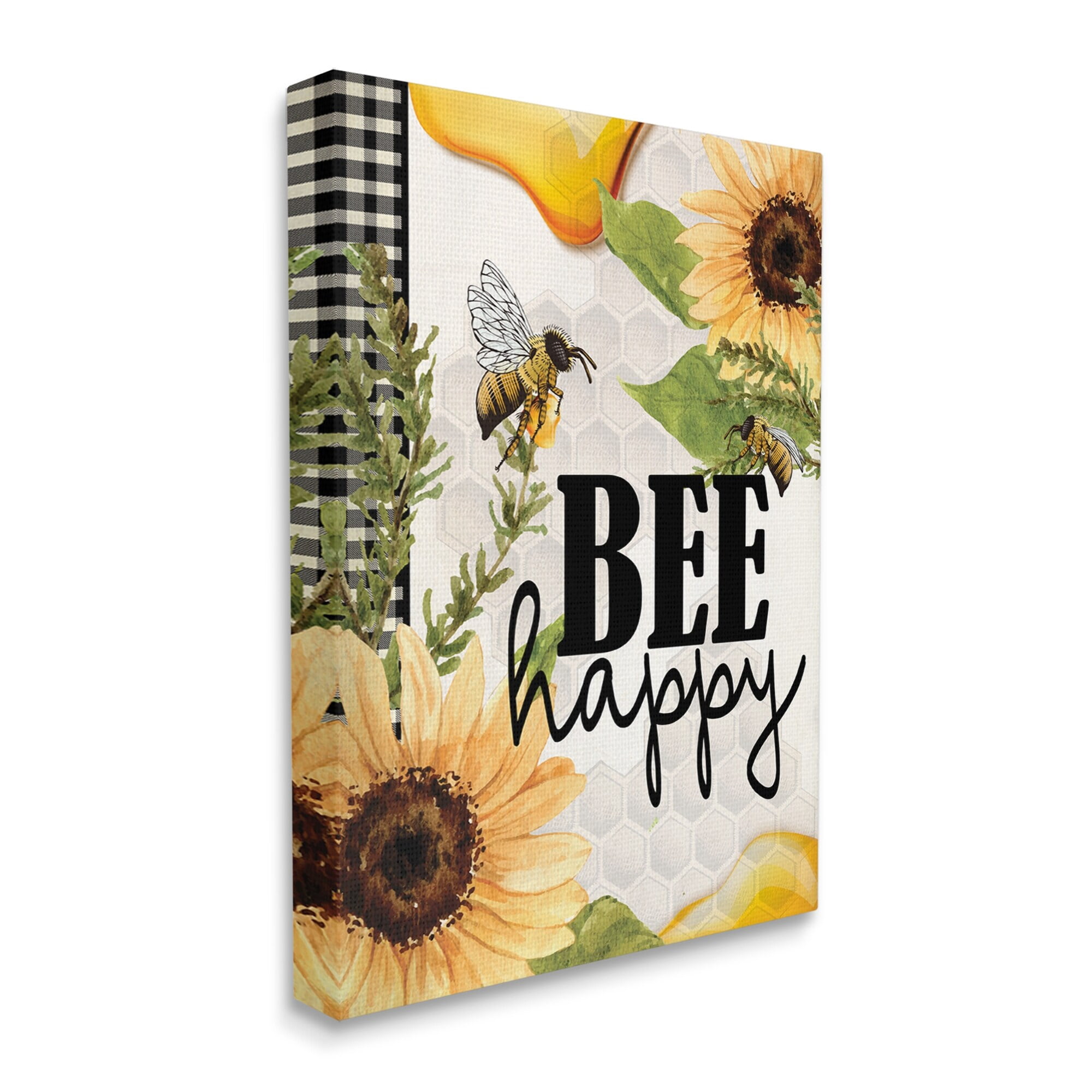 Stupell Industries Bee Happy Sunflower Insect Hive Harvesting Honey,24 x 30, Design by Kim Allen