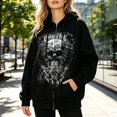 thumbnail image 2 of BODOA0 Women's Skull Graphic Zip Up Hoodie Oversized Full Zip Sweatshirt with Long Sleeves Hood and Side Pockets Fall Casual Soft Cozy Streetwear Jacket Black L, 2 of 9