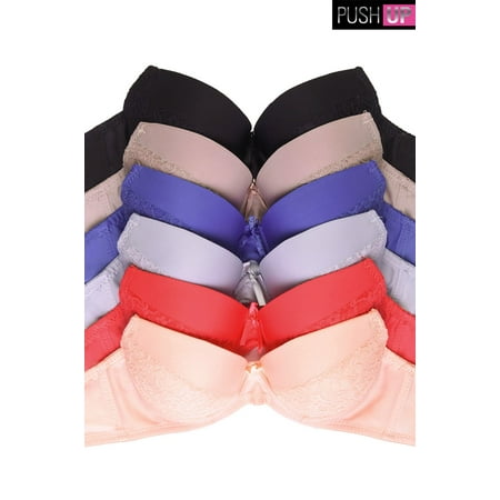 

Women s Demi Cup Solid or Lace Push Up Bra Various Styles (Pack of 6)