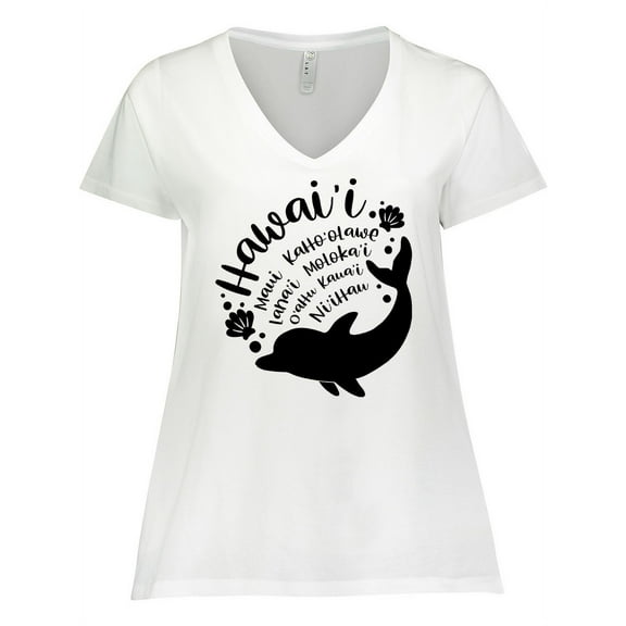 Inktastic Hawaii Islands with Dolphin Women's Plus Size V-Neck T-Shirt