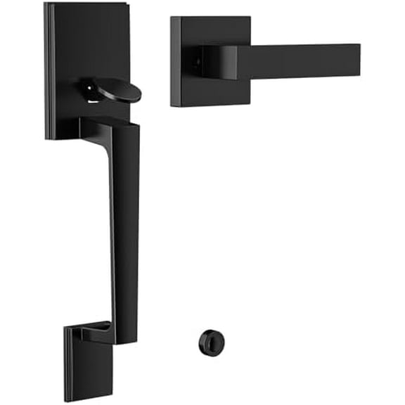 Black Front Door Handle No Lock, Exterior Entry Door Handle with Interior Passage Levers, Front Door Lock Set for Left Right Handle Doors, Deadbolt Set Not Included, Non-Locking