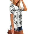 thumbnail image 6 of JTZGDY Cute Floral Print Summer Flowy Tunic Tops for Women Dressy Casual Short Sleeve Ruched Pleated T-Shirts Sexy V Neck Graphic Fake Two Piece Pullover Blouse Multicolor#22 XL, 6 of 8