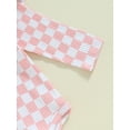 thumbnail image 6 of Musuos Baby Girl Fall Outfits 3M 6M 9M 12M 18M Checkerboard Print Long Sleeve Romper Solid Color Long Pants Headband 3Pcs Clothes Set, 6 of 9