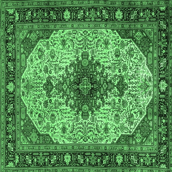 Ahgly Company Machine Washable Indoor Square Medallion Emerald Green Traditional Area Rugs, 5' Square