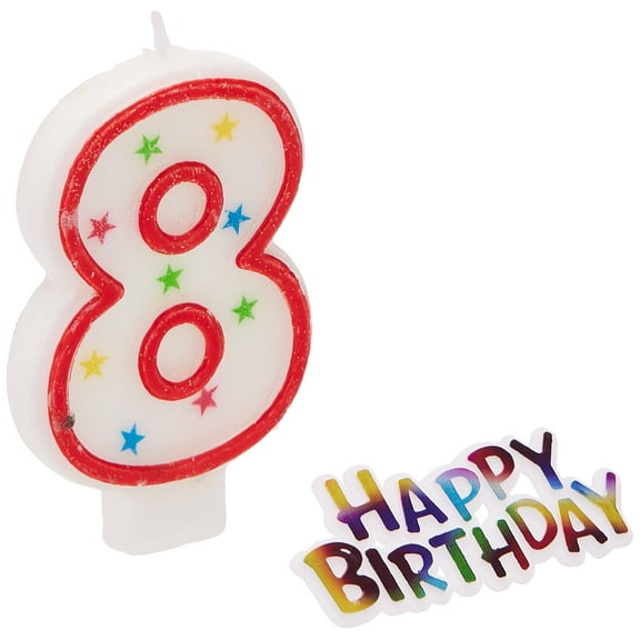Glitter Number 8 Birthday Candle & Happy Birthday Cake Topper