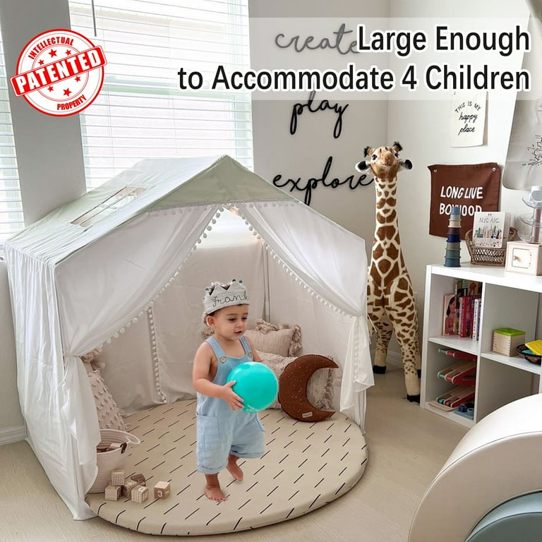 Large Kids Play Tent Pom Pom Playhouse Tent Indoor Play House Kids Tent Castle Tent for Girls Boys Play Cottage with Star Light