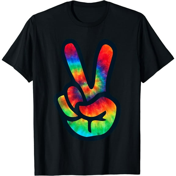 PEACE SIGN Hand Tie Dye T-Shirt | Hippies Christmas V Shirts T-Shirt