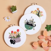 RidaaFri 3 Sets Beginner Embroidery Kit, DIY Cat Patterns, Adults Craft Set, Video Tutorial