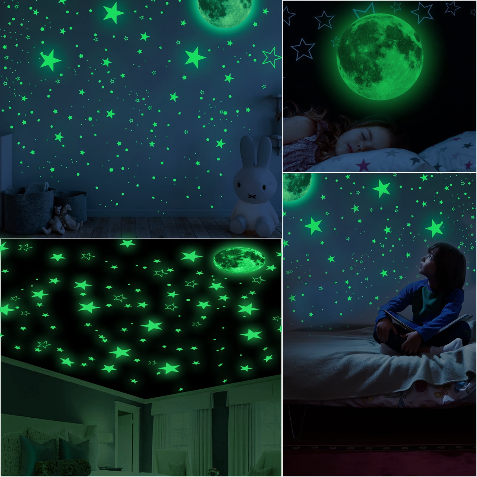 Glow in the Dark Full Moon and Star Wall Sticker Bedroom Ceiling 402pcs 