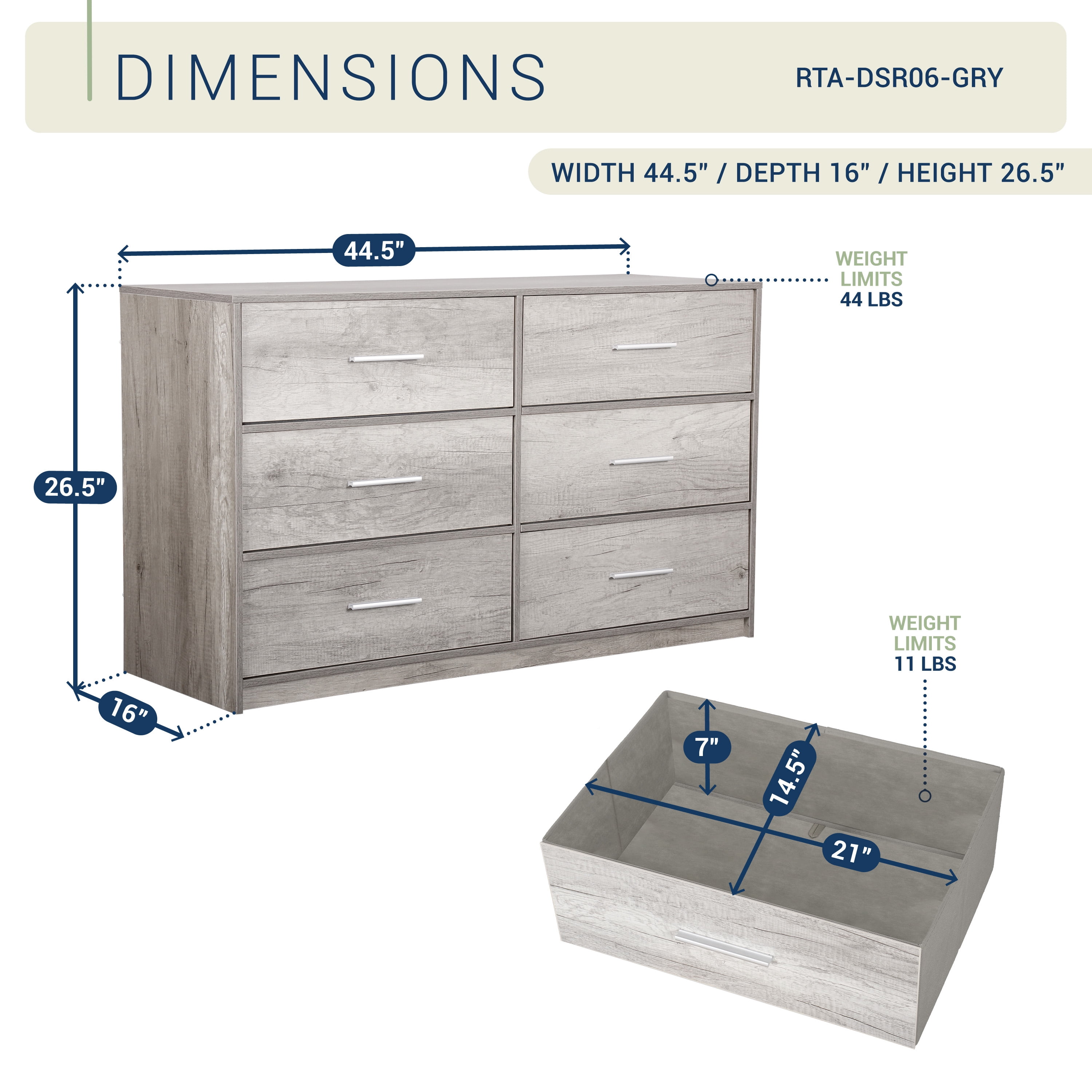 6-Drawer Dresser with Extra Large Fabric Bins, Wood Frame Storage Organizer for Bedroom, Living Room, or Hallway, Versatile Design Doubles as a TV Stand, Ideal for Home Organization, Grey