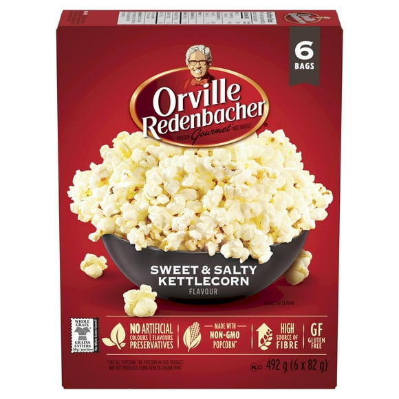 Maïs soufflé au micro-ondes à saveur sucrée et salée Orville Redenbacher (6 Sacs, 82g) sans OGM, grains entiers micro-ondes  maïs soufflé  avec a source élevée de fibres et sans gluten