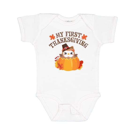 Inktastic My 1st Thanksgiving Cute Owl in Pumpkin Boys or Girls Baby Bodysuit