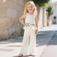 thumbnail image 2 of Toddler Girls Outfits Toddler Girl Floral Outfit Sleeveless Flower Embroidery Top & Wide Leg Pants Summer Set, 2 of 8
