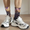 thumbnail image 6 of Rateoe Purple Flower Lazy Cat for Women Casual Calf Socks - Cute Crew Socks - Thin Soft Above Ankle Socks Size 5-11, 6 of 6