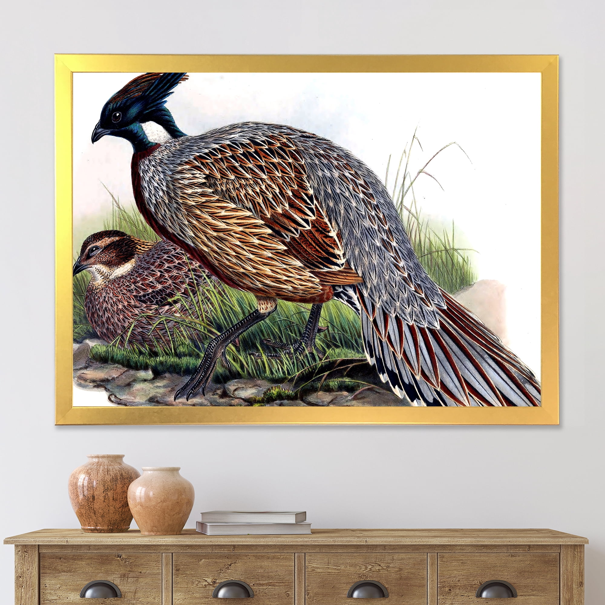 Designart 'Close Up Of Vintage Countryside Birds' Farmhouse Framed Art Print