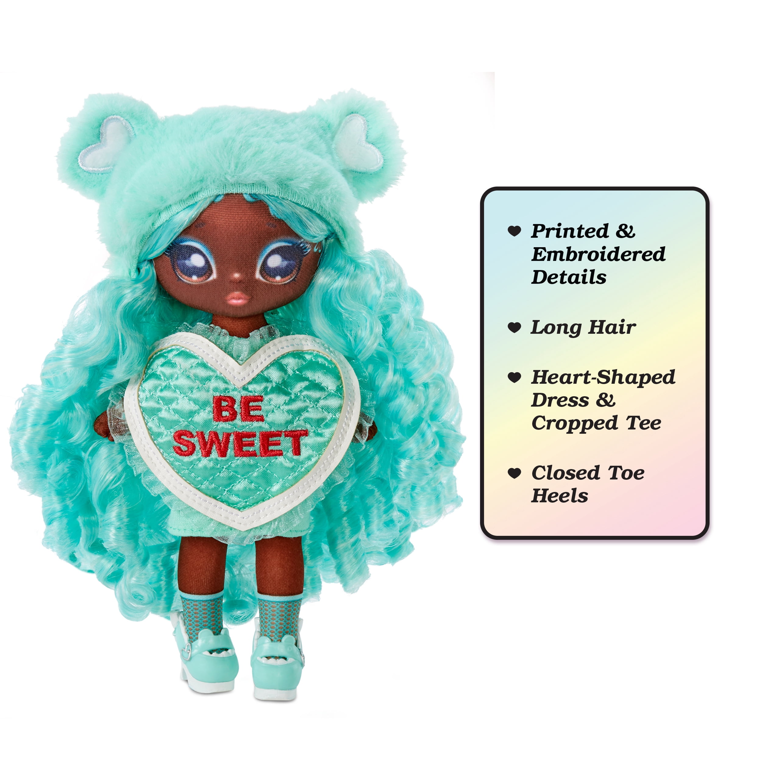 Na Na Na Surprise Cynthia Sweets - Mint Teddy Bear-inspired 7.5" Fashion Doll with Mint Green Hair, Heart-Shaped Dress and Brush, Great Valentine's Day Gift and Toy for Kids Ages 5 6 7 8+ Years