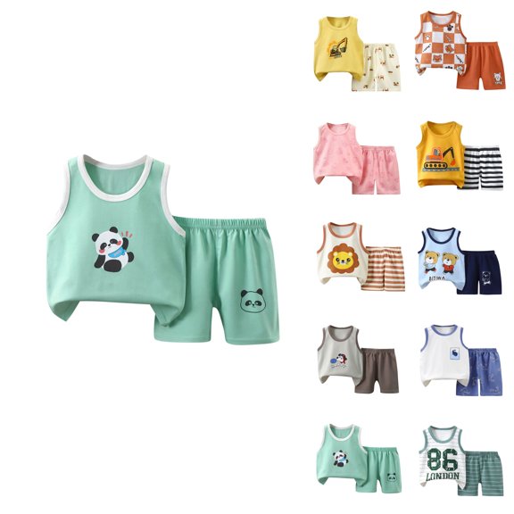 YHAJDS Baby Boy Girl Summer Outfits Set 2 Piece Print Tank Tops and Shorts Casual Playwear