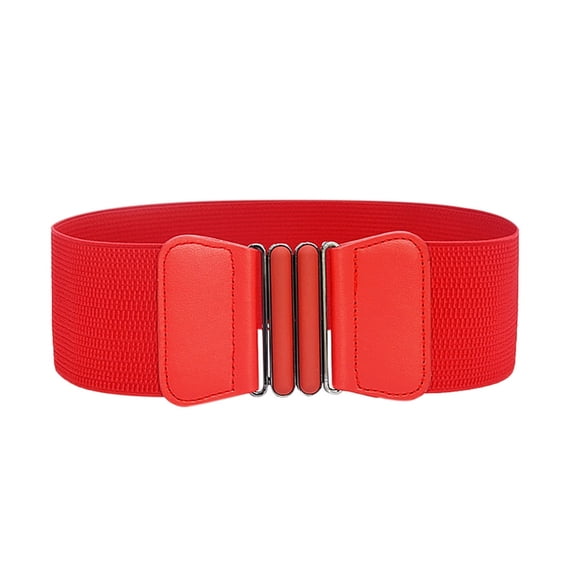 TELOLY Plus Size Belts for Women Women'S Fashion Wild Wide Waistband Elastic Stretch Dress Waist Belt Buckle Band Western Chain Belt (Red,One Size) Plus Size Belts for Women