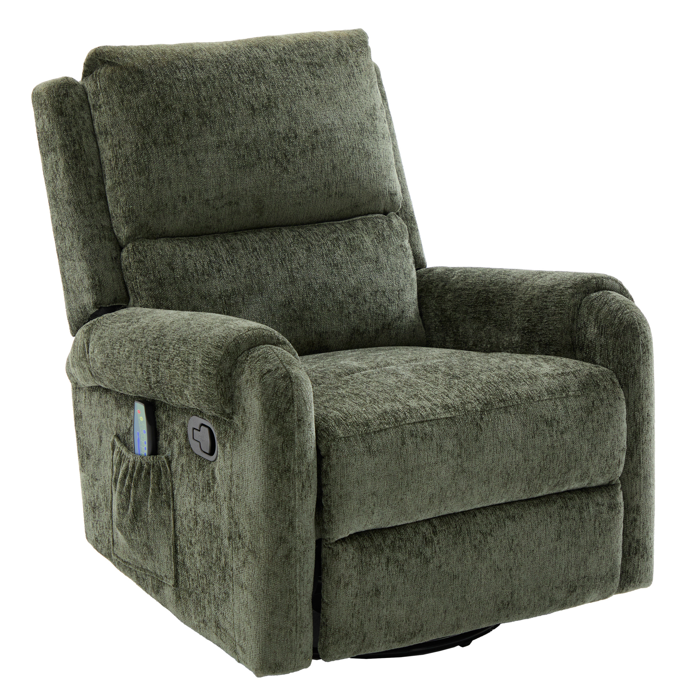 Christopher Knight Home Manual Recliner Chair with Massage, Swivel Rocker, Side Storage Pocket, Green