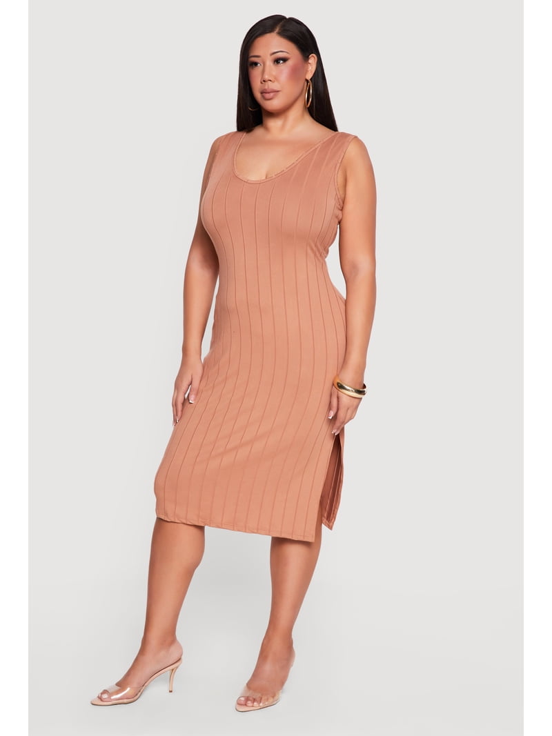 plus size knit midi dress Plus Size Ribbed Knit Button Front Midi Dress