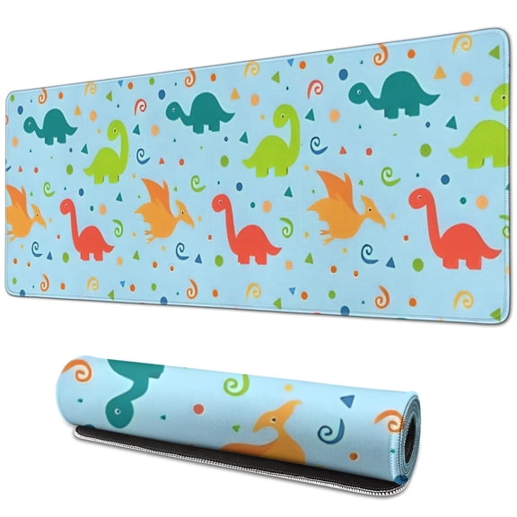 Long Mouse Pads for Desk,LightBlue Cartoon Dinosaurs Patterns Desk Mats on Top Of Desks, Desk Mouse Pad Extra Large with 3mm Non-Slip Base and Stitched Edge for Gaming,Work,Home 31.5"x11.8"