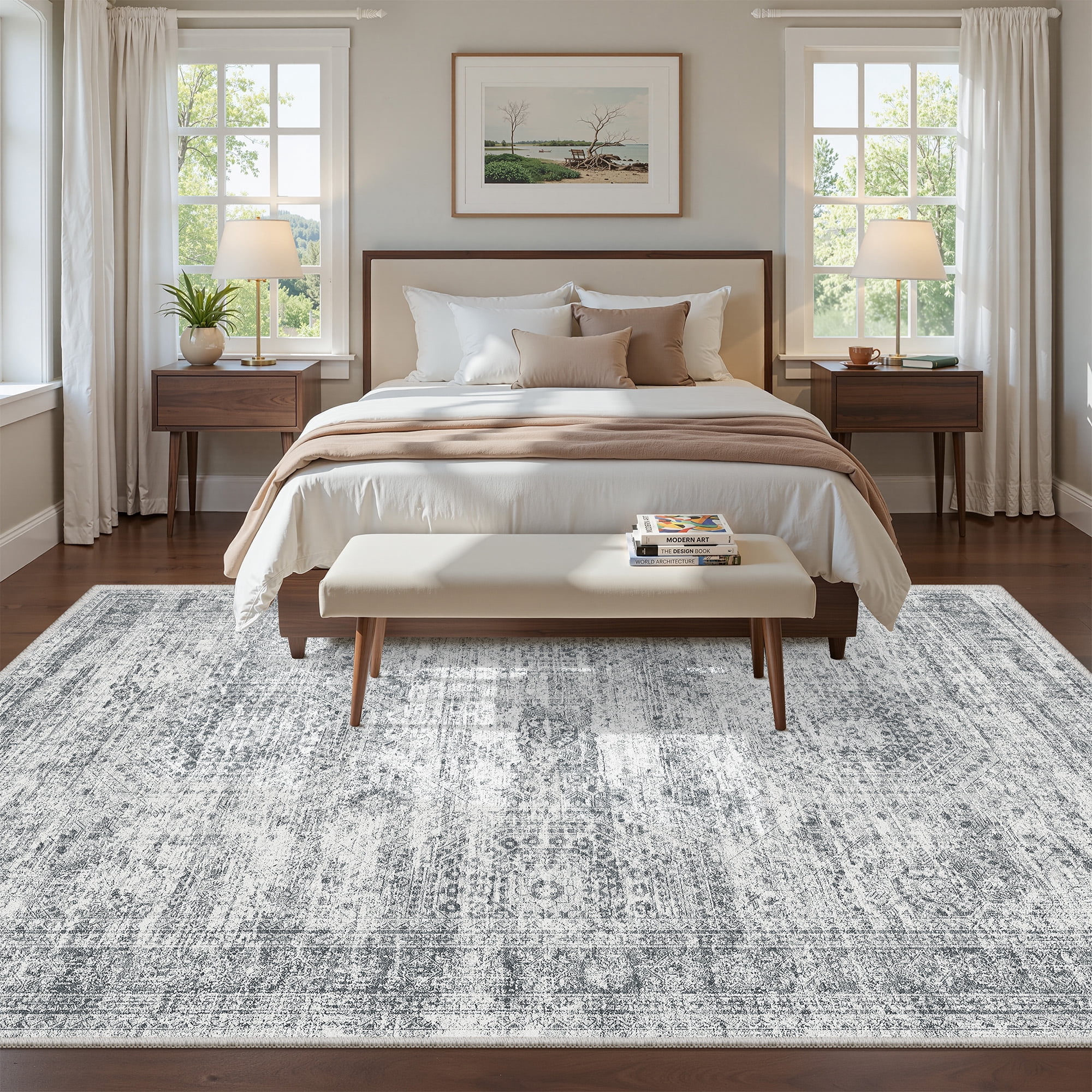 Roxstand Washable Rugs 6x9, Vintage Distressed Area Rugs for Living Room, Non Slip Accent Bedroom Rug (6'x9', Grey)