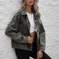 thumbnail image 3 of Vedolay Fall Tops for Women Womens Basic Solid Color Button Down Denim Jacket With Pockets,Black M, 3 of 4