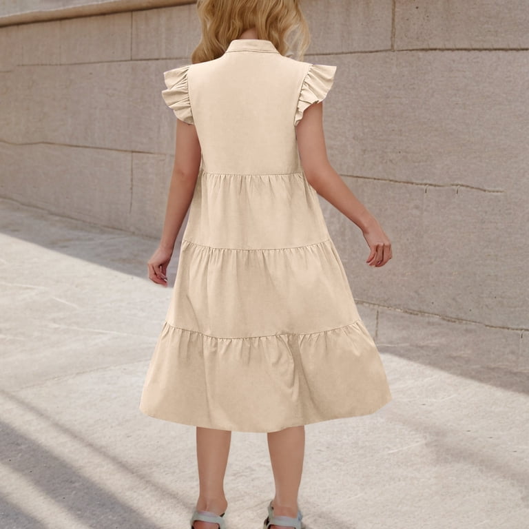 Maqroz Girls Dresses Flower Girl Dresses Size 10-12 Casual Summer Butterfly Boho Midi Dress Sleeveless Ruffled Flowy A-Line Sundress Holiday Party