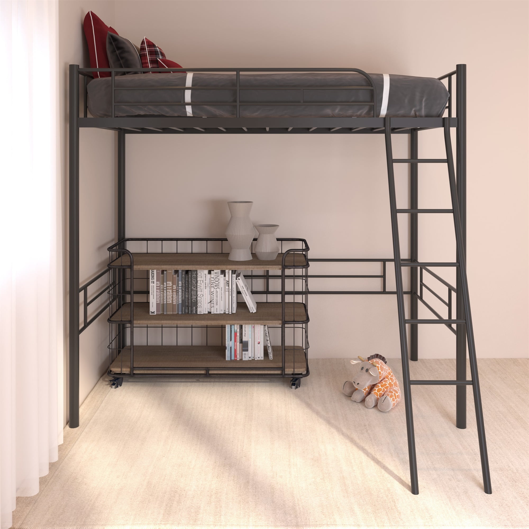 Kadyn Metal Loft Bed, Twin Loft Bed with Ladder, Bed Frame for Kids, Boys and Girls, Black
