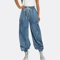 thumbnail image 2 of YYUIJK Y2k Cargo Jeans Women Multi Pocket Baggy Denim Pants Vintage Flap Pocket Trousers Straight Leg Jeans Blue L, 2 of 6