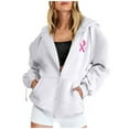 thumbnail image 2 of Breast Cancer Awareness Hoodies for Women 2025 Pink Ribbon Zip Up Graphic Hooded Sweatshirt with Pockets Jackets Coat, 2 of 6
