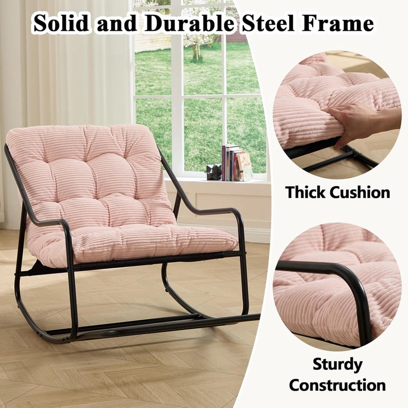 Outdoor Rocking Chair, Papasan Rocking Chair with Metal Frame, Comfy Rocker Lounge Chair for Living Room Porch Patio Garden