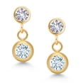 thumbnail image 2 of Gem Stone King 14k Yellow Gold Sky Blue Aquamarine and White Created Sapphire Two Stone Dangle Earrings for Women (0.76 Cttw, Gemstone March Birthstone, Round 4MM, Round 3MM), 2 of 4