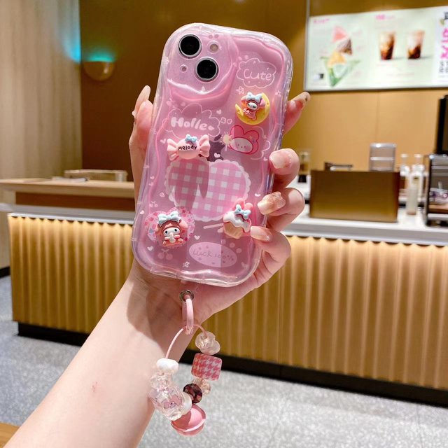 Popular entre las chicas Hola lindo gatito de dibujos animados con correa de teléfono Funda de teléfono TPU para iPhone 15 14 13 12 11 Pro max