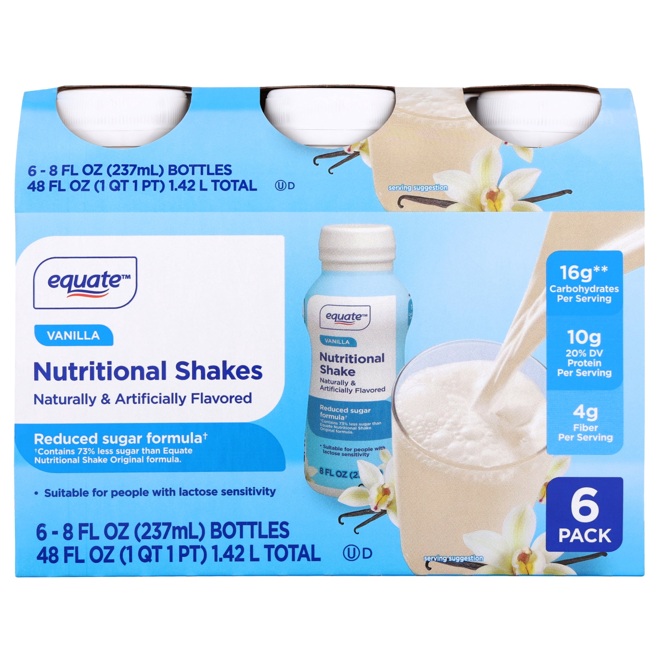 Equate Reduced Sugar Formula Nutritional Shake, Vanilla, 8 fl oz, 6 Count