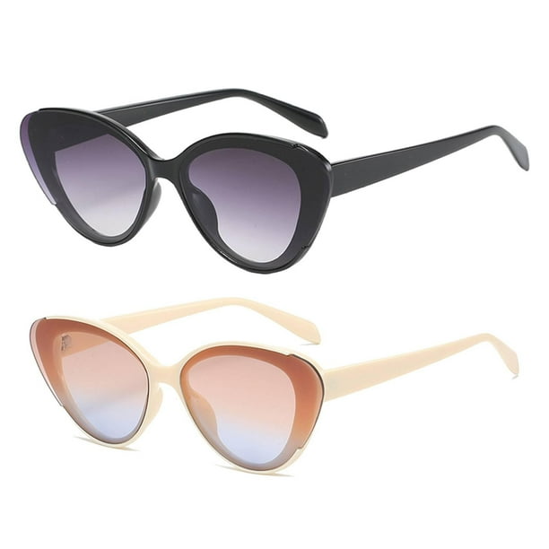 Pack de 2 gafas de sol estilo ojo de gato, pequeñas, estilo vintage de los 8, protección UV4 Negro+Beige