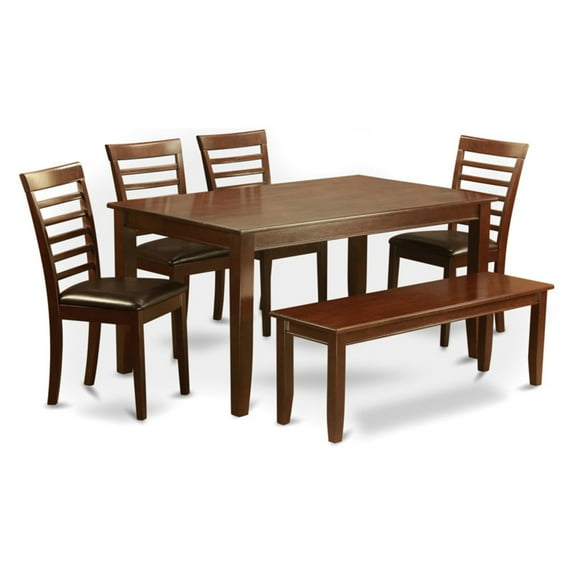 Dining Room Set With Bench-Table And 4 Dining Chairs And Bench-Finish:Mahogany,Number of Items:6,Shape:Rectangular,Style:Leather Seat