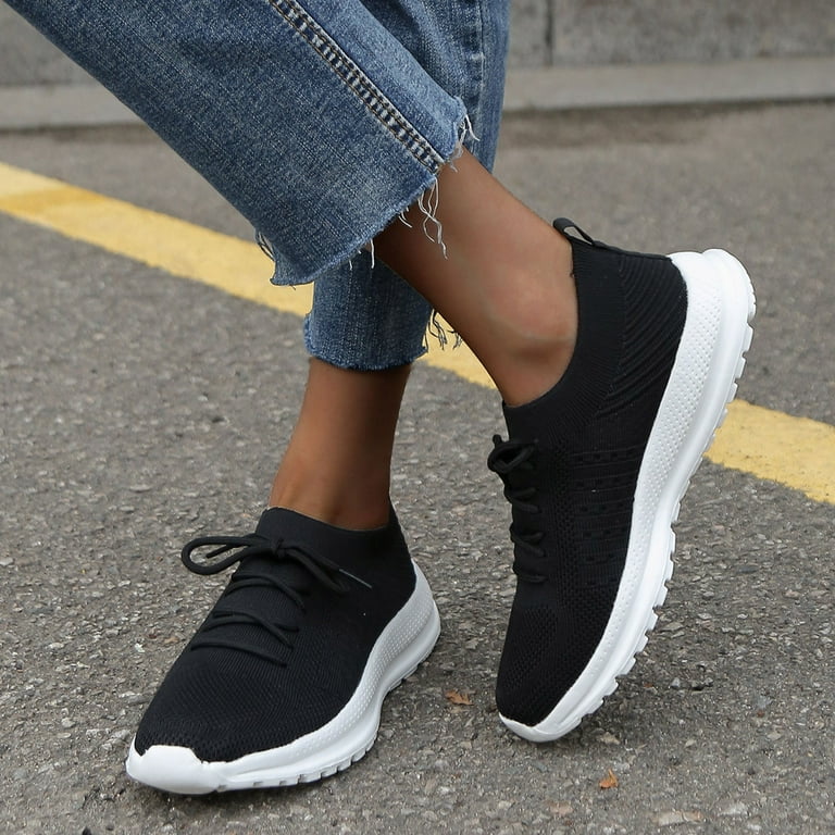 CAICJ98 Tennis Shoes Womens Women Canvas Sneakers Comfortable Slip on Loafers Lightweight with Elastic Canvas Shoes Black Walmart