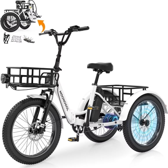 Lilypelle Folding Electric Tricycle for Adults & Seniors,three 20*3in Fat Tires Ebike with 750W Motor & 48v 14.5Ah Battery,White