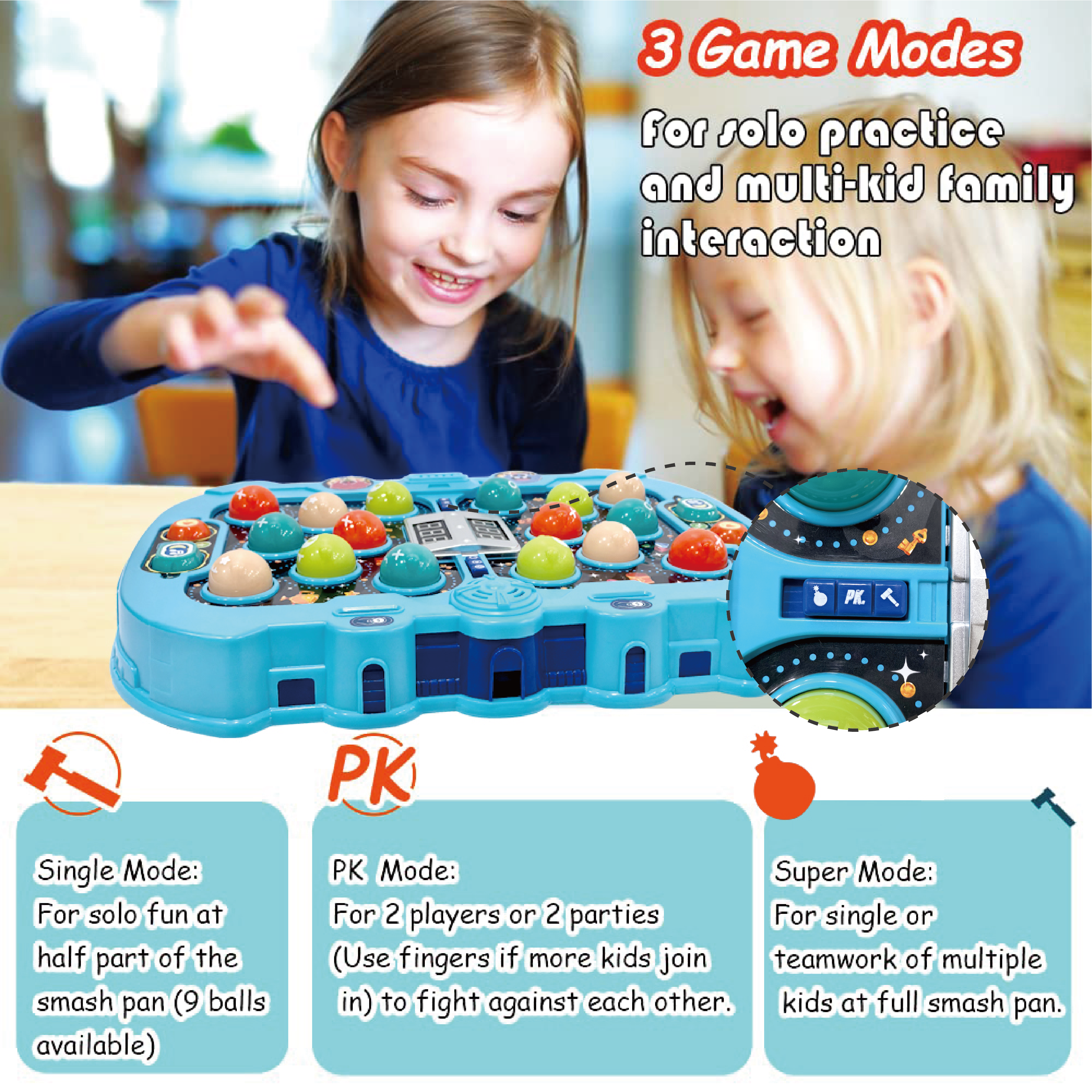 ToyM Hammer Mole Game for Toddler, Toys for 3-12 Year Old Boys and Girls, Kids Whack Pound Game,Gifts for 3-6+ Year Old Boys, Interactive Educational Toy with Sound and Light, PK Mode with 2 Hammers