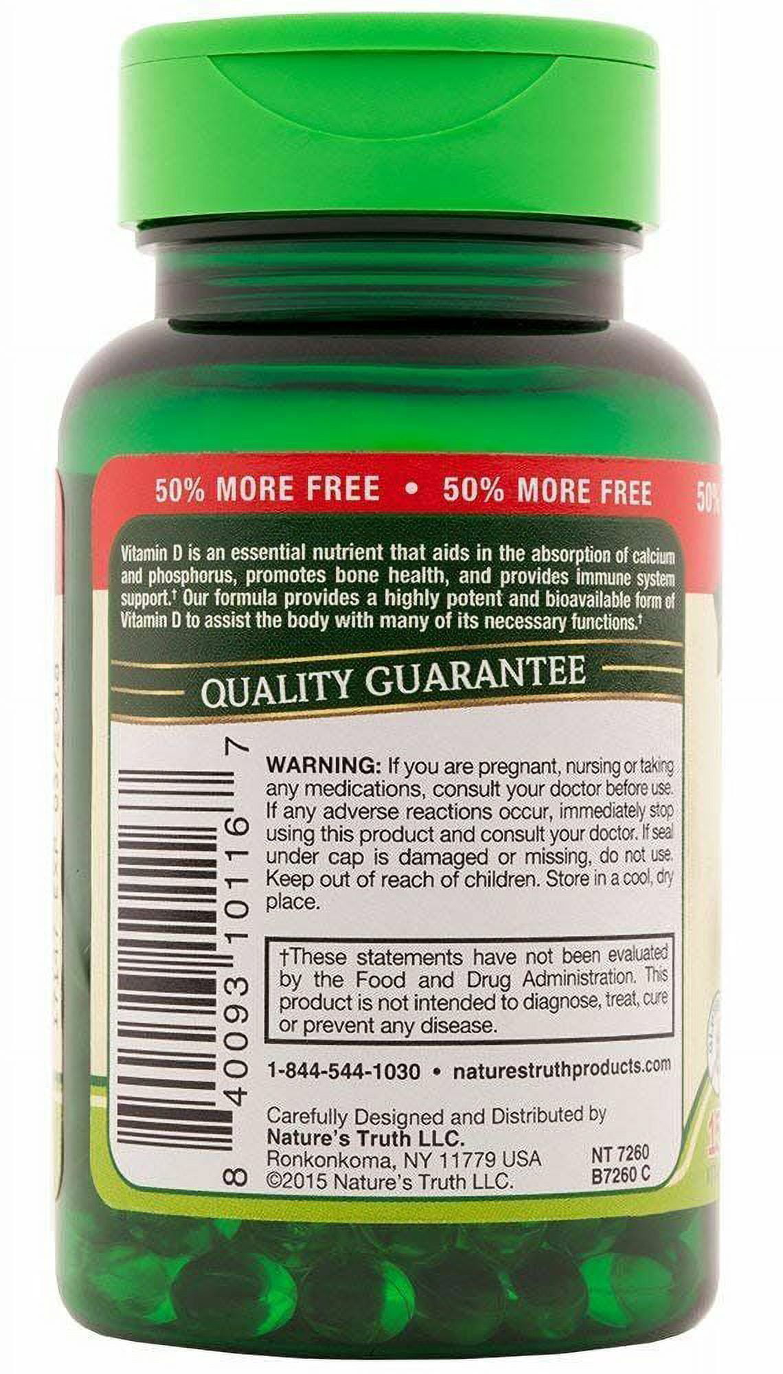 Nature's Truth High Potency Vitamin D3 2000 IU Quick Release, 150ct, 3-Pack