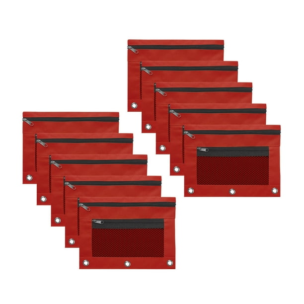 Carpeta de tela con ojales B5, 10 unidades, bolsa para documentos de oficina con cremallera y estuche para bolígrafos, diseño de tres agujeros para organizar documentos y guardar útiles