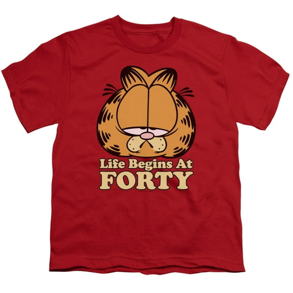 Garfield Life Begins At Forty S/S Youth 18/1 T-Shirt Red