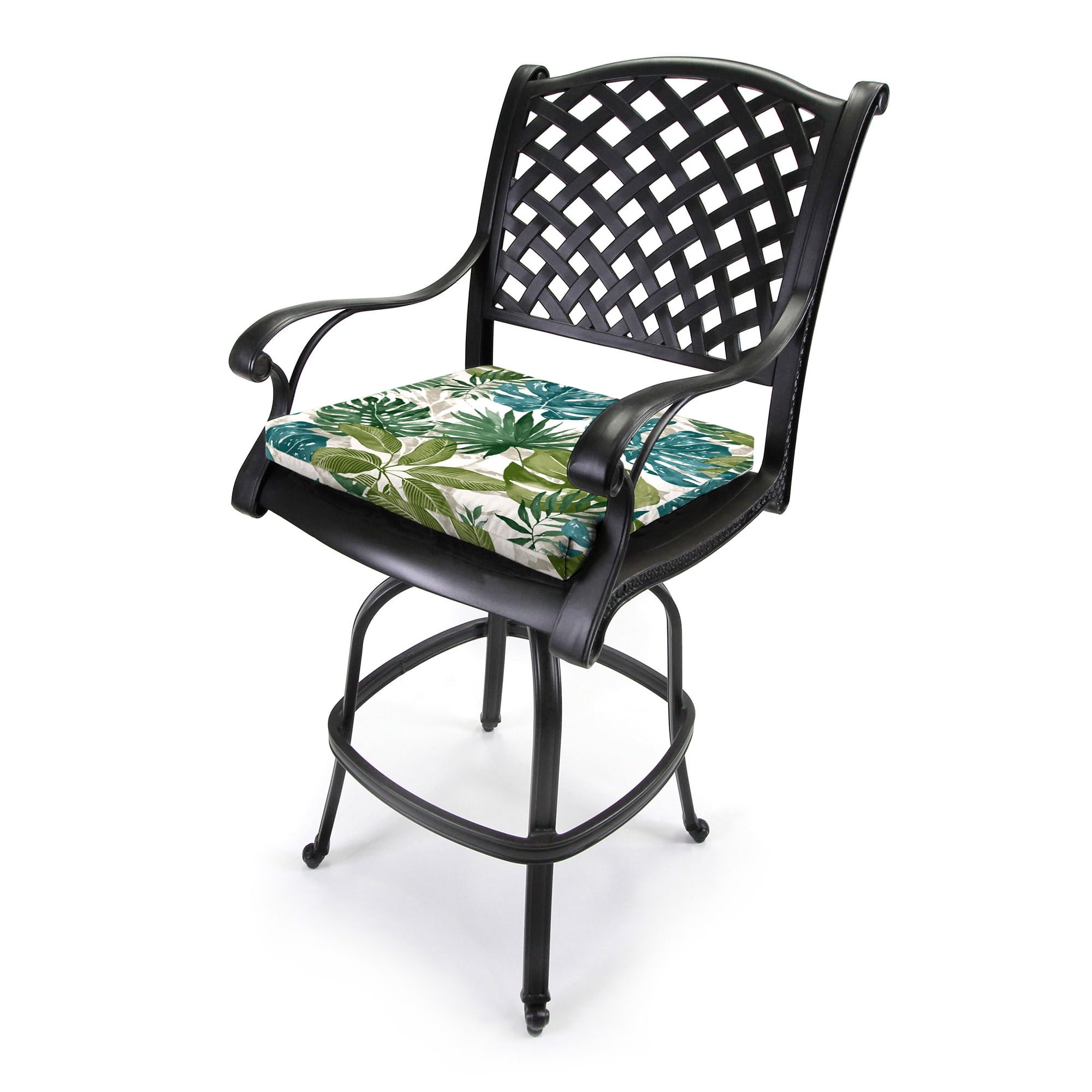 Jordan Manufacturing 17" x 19" Piermont Palm Multicolor Leaves Rectangular Outdoor Chair Pad Seat Cushion with Ties (2 Pack)