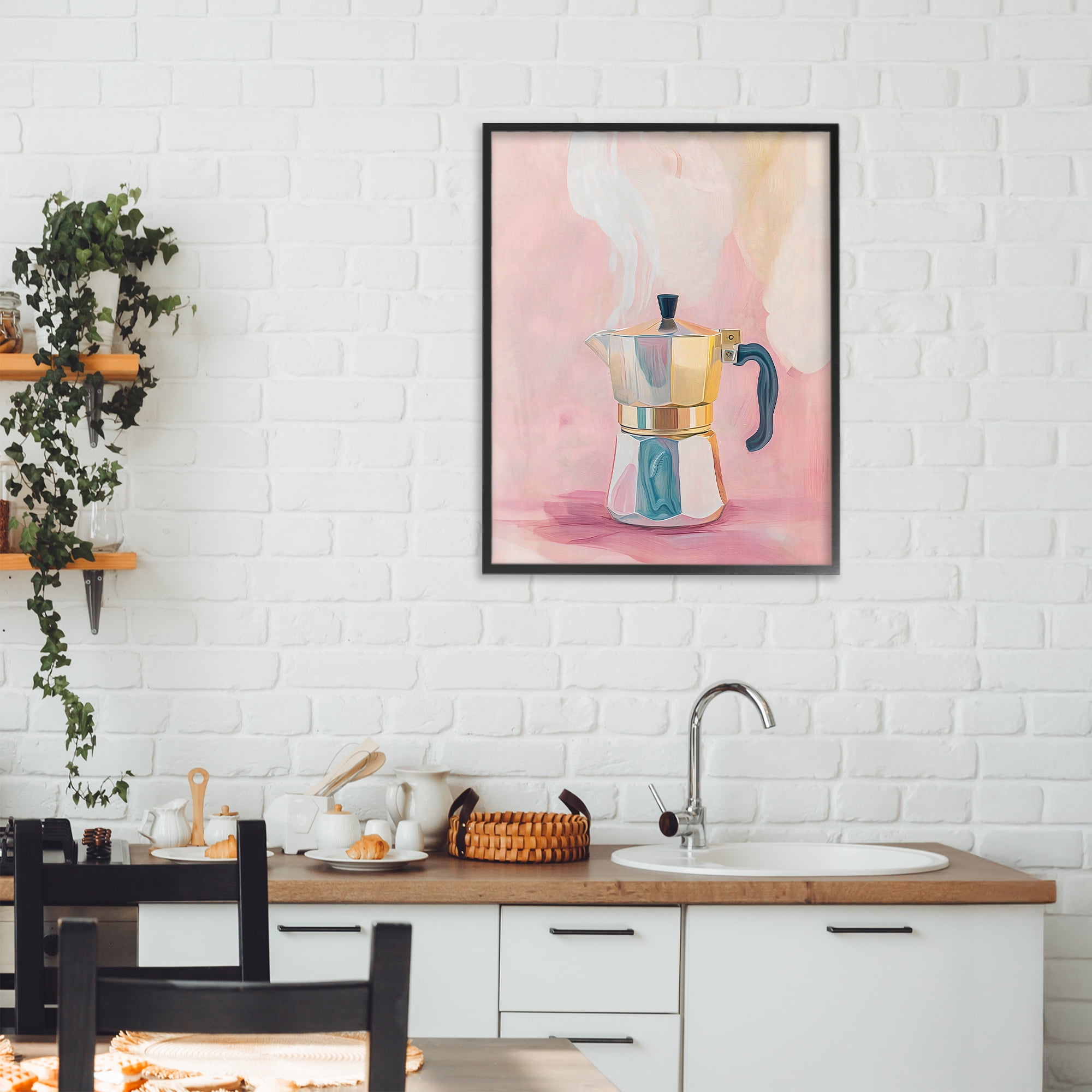 Stupell Industries Vintage Coffee Maker on Pink Black Framed Giclee Art, design by The Prints Vibe