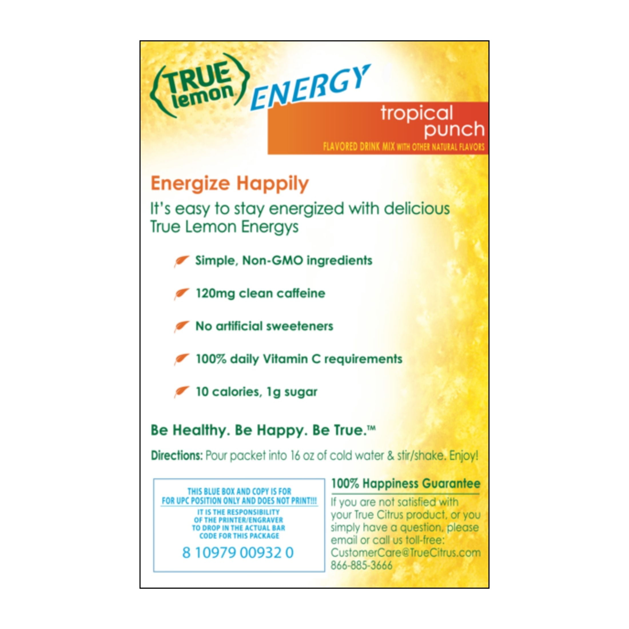 (12 pack) True Lemon Tropical Punch Energy Drink Mix Powder, Low Sugar, No Artificial Sweeteners, 6 Count