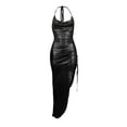 thumbnail image 5 of Franhais Women's Halter Long Dress, Sleeveless Drawstring High Split Backless Tie-Up Wrap Hip Slim Dress, Casual One-Piece Clothes, 5 of 6