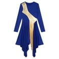 thumbnail image 5 of Doomiva Women Praise Dance Dress Long Sleeve Asymmetrical Hem Lyrical Liturgical Dancewear Blue S, 5 of 7